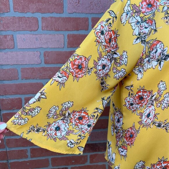 Yellow Floral Bell Sleeve Blouse - Small Petite - Picture 8 of 13